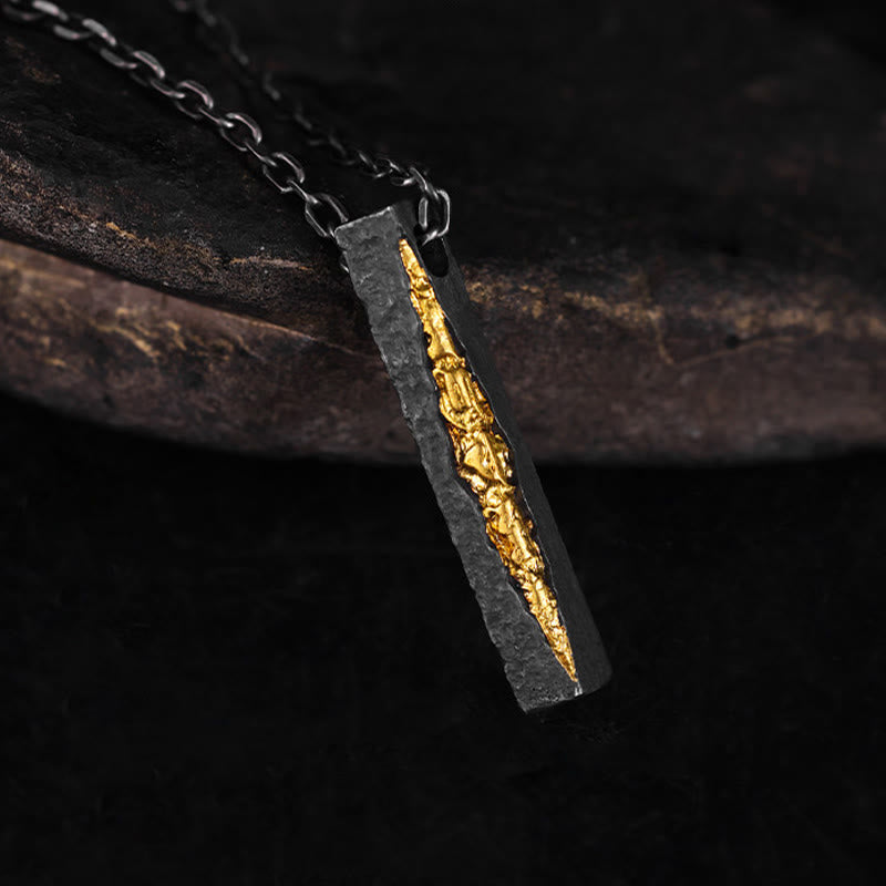 Buddha Stones Collana con ciondolo Om Mani Padme Hum della saggezza in argento sterling 999 e oro 999 - image 2