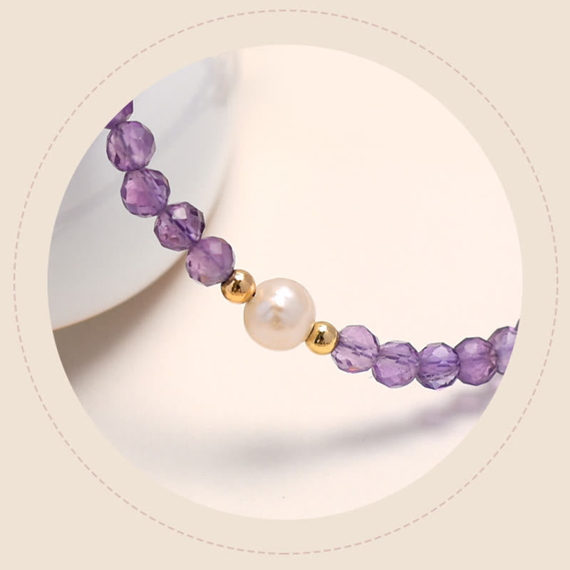 Bracciale a catena a doppio strato con cristalli di ametista placcati in oro 14K Buddha Stones