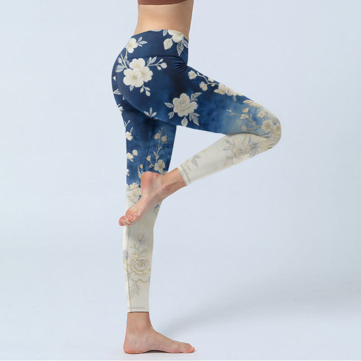 Buddha Stones Eleganti e raffinati leggings da palestra con stampa floreale, pantaloni da yoga da donna - image 3
