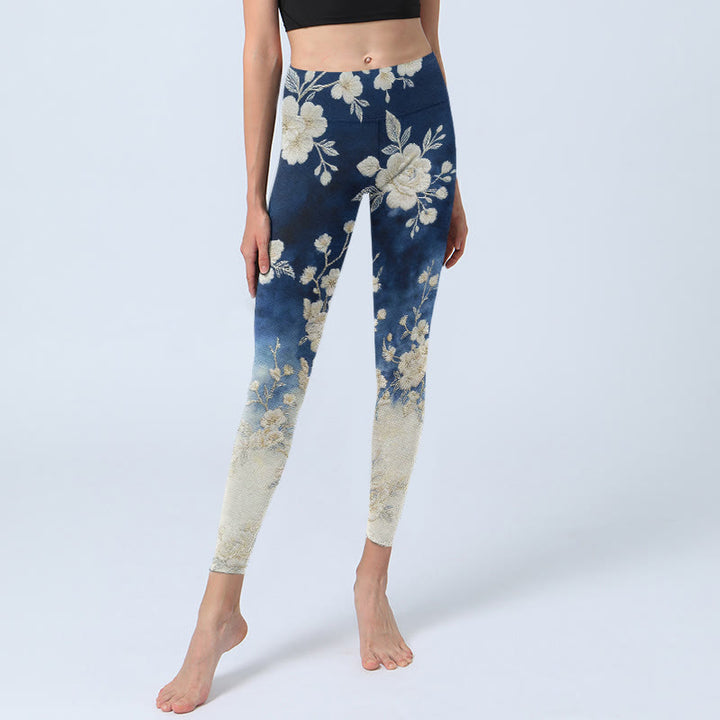 Buddha Stones Eleganti e raffinati leggings da palestra con stampa floreale, pantaloni da yoga da donna - image 5