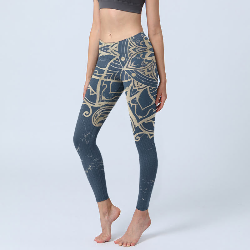 Buddha Stones Leggings da palestra con stampa mandala retrò, pantaloni da yoga da donna - SteelBlue - US18, UK/AU22, EU50 (4XL) - image 0