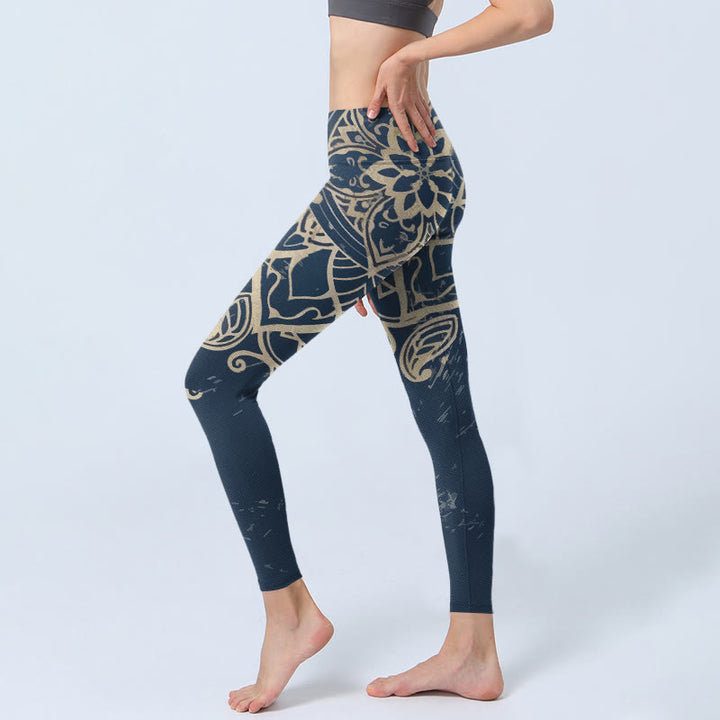 Buddha Stones Leggings da palestra con stampa mandala retrò, pantaloni da yoga da donna - image 2