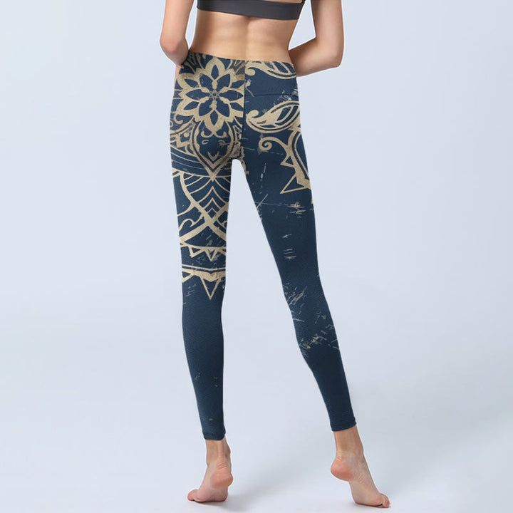 Buddha Stones Leggings da palestra con stampa mandala retrò, pantaloni da yoga da donna - image 6