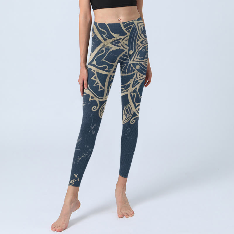 Buddha Stones Leggings da palestra con stampa mandala retrò, pantaloni da yoga da donna - image 5