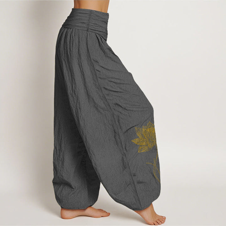 Buddha Stones Pantaloni harem da donna in puro cotone con elastico in vita e motivo a fiori di loto - image 10