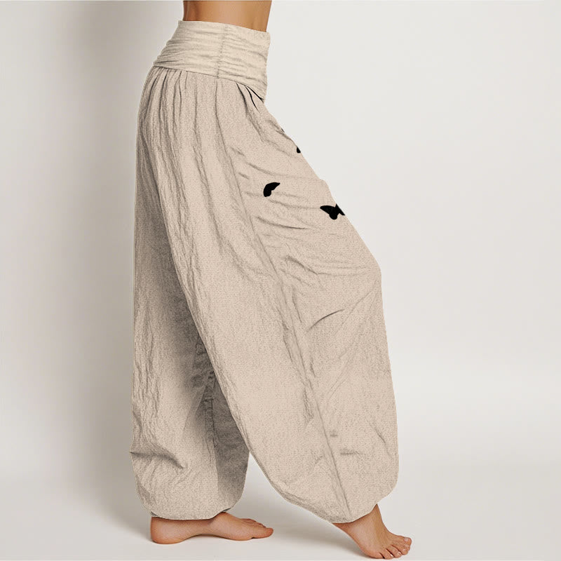 Buddha Stones Pantaloni harem da donna in puro cotone con elastico in vita e motivo a farfalla e tarassaco - image 13