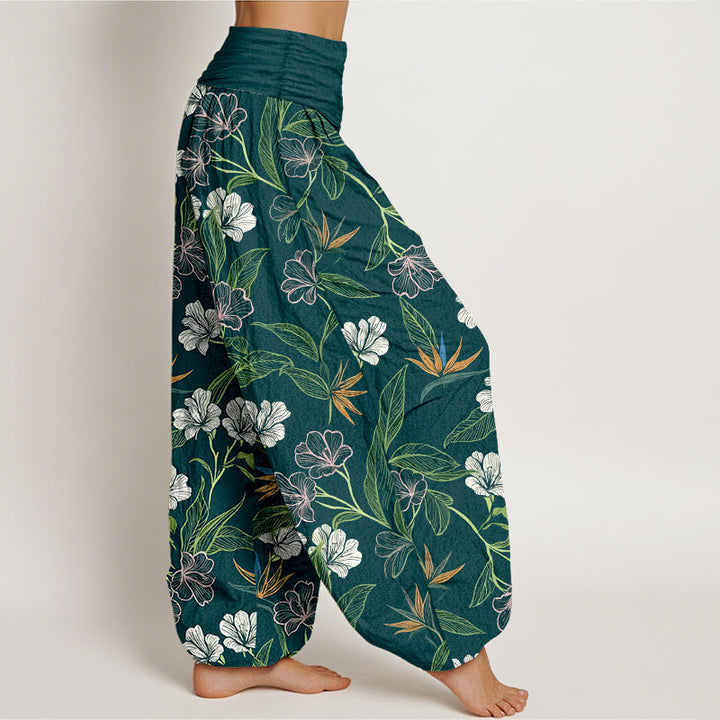 Buddha Stones Pantaloni harem da donna con elastico in vita e motivo a fiori e foglie in cotone a contrasto di colori - image 2