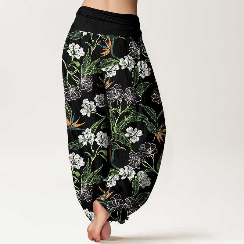 Buddha Stones Pantaloni harem da donna con elastico in vita e motivo a fiori e foglie in cotone a contrasto di colori - image 6