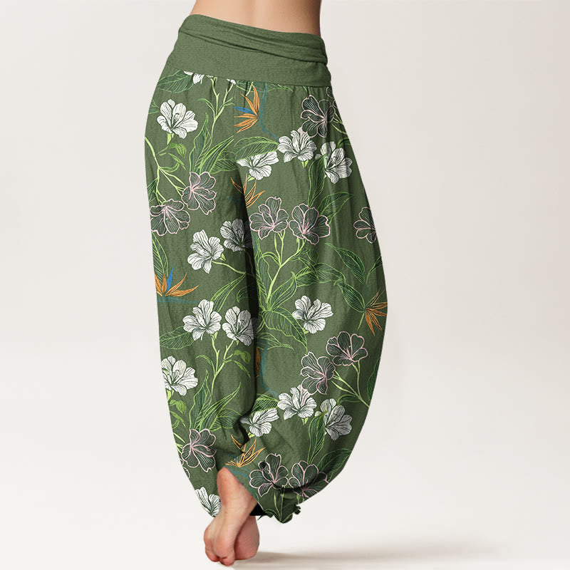 Buddha Stones Pantaloni harem da donna con elastico in vita e motivo a fiori e foglie in cotone a contrasto di colori - image 9
