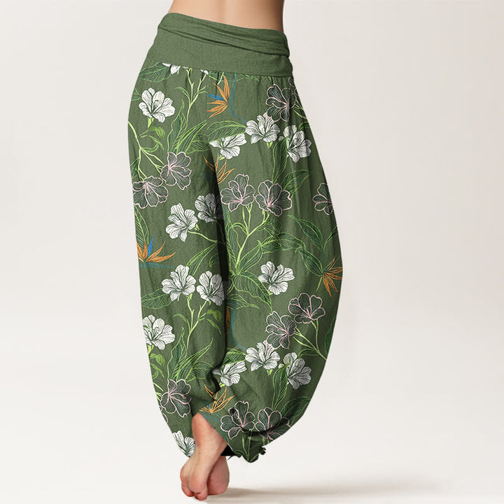 Buddha Stones Pantaloni harem da donna con elastico in vita e motivo a fiori e foglie in cotone a contrasto di colori - image 9