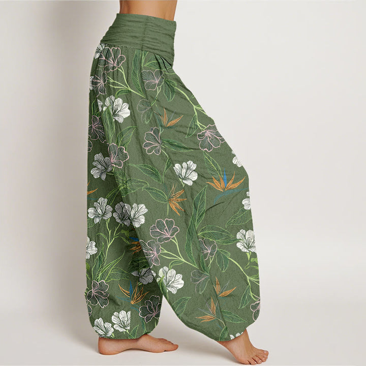Buddha Stones Pantaloni harem da donna con elastico in vita e motivo a fiori e foglie in cotone a contrasto di colori - image 10
