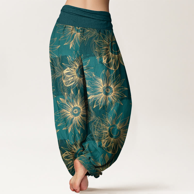 Buddha Stones Pantaloni harem da donna con elastico in vita e stampa floreale retrò in cotone - image 1