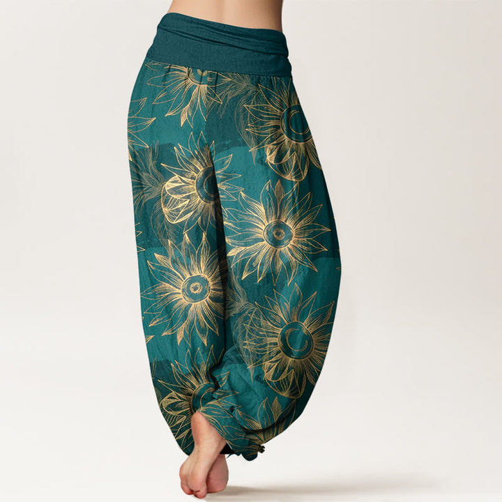 Buddha Stones Pantaloni harem da donna con elastico in vita e stampa floreale retrò in cotone - image 1