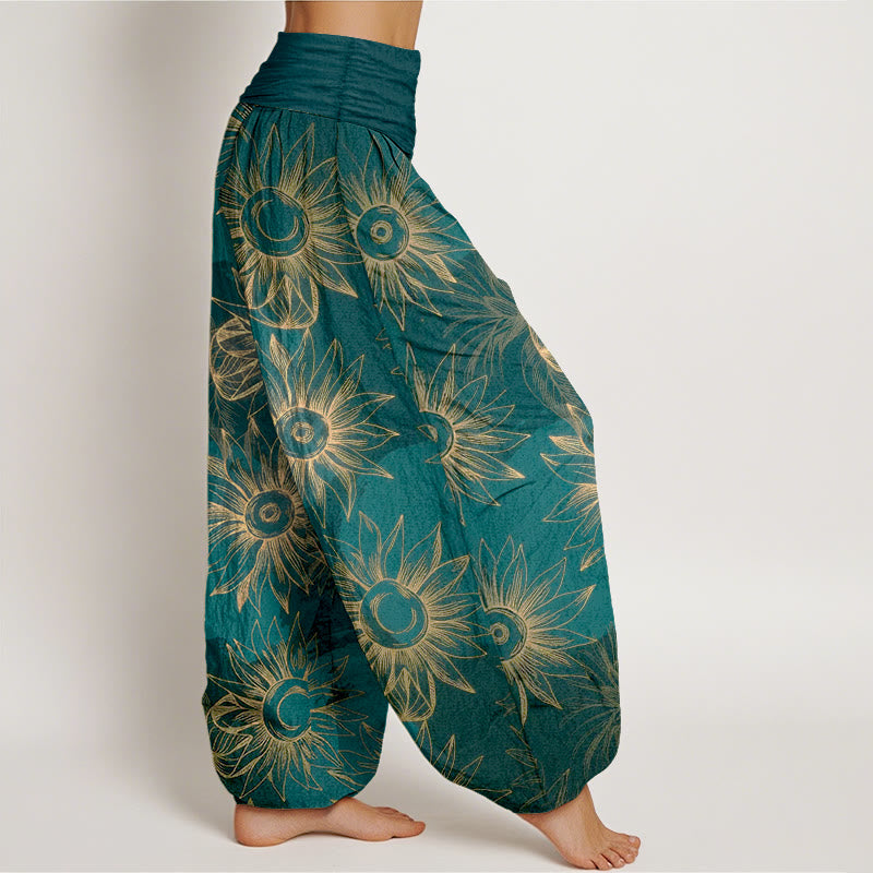 Buddha Stones Pantaloni harem da donna con elastico in vita e stampa floreale retrò in cotone - image 2