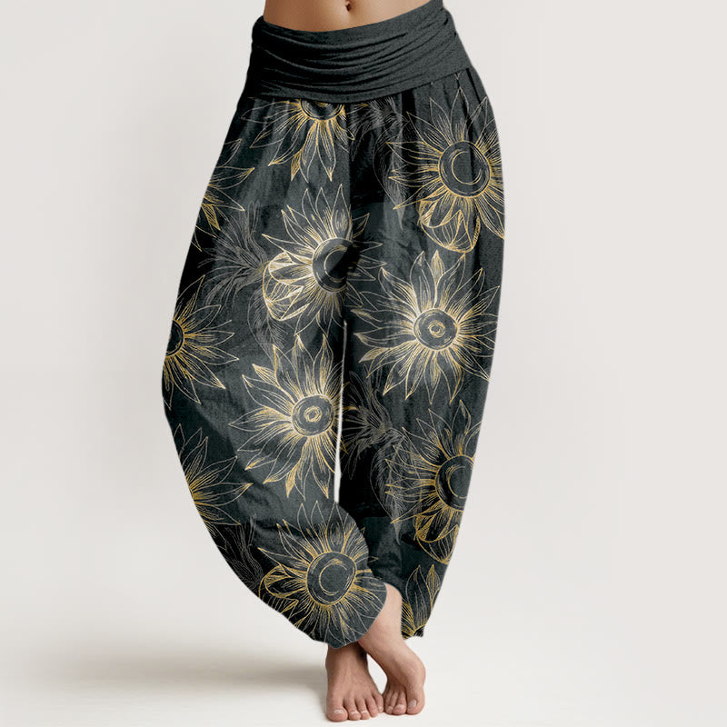 Buddha Stones Pantaloni harem da donna con elastico in vita e stampa floreale retrò in cotone - Nero - US16, UK/AU20, EU48 (3XL) - image 5