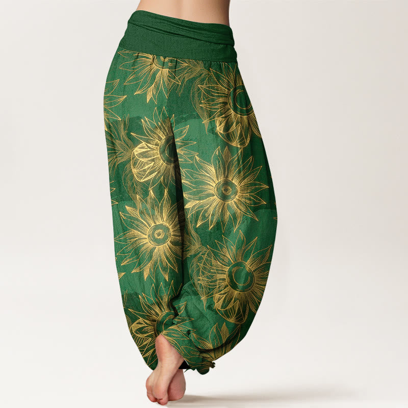 Buddha Stones Pantaloni harem da donna con elastico in vita e stampa floreale retrò in cotone - image 9