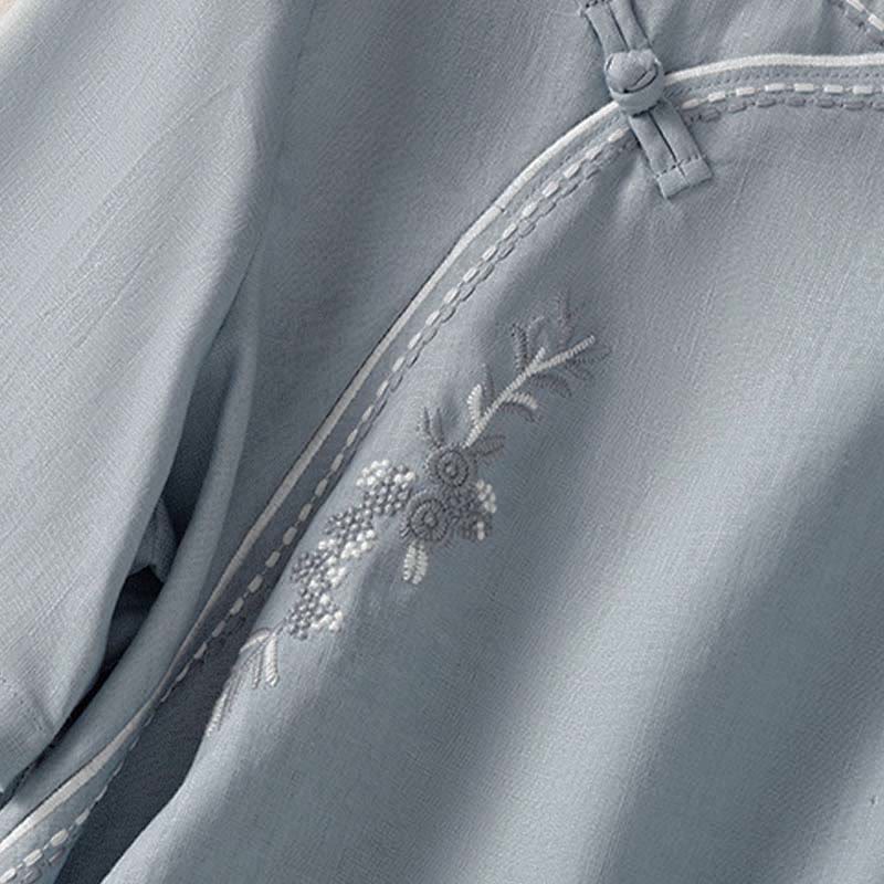 Buddha Stones Camicia da donna in cotone con colletto alto, manica corta, tinta unita, bottoni a rana e tasca - image 6