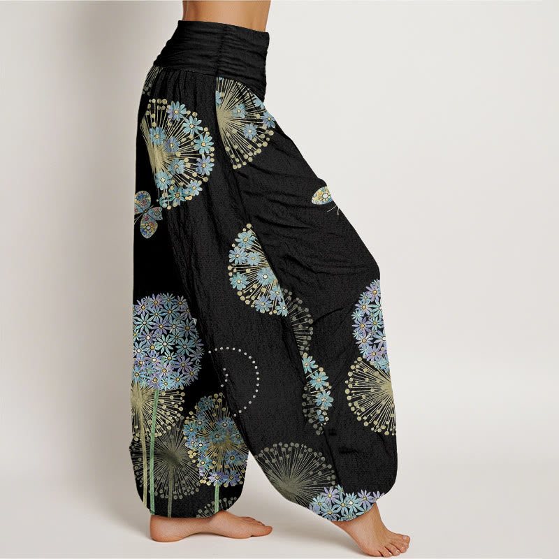 Buddha Stones Pantaloni harem da donna in cotone con elastico in vita e motivo a farfalla e tarassaco da sogno - image 2