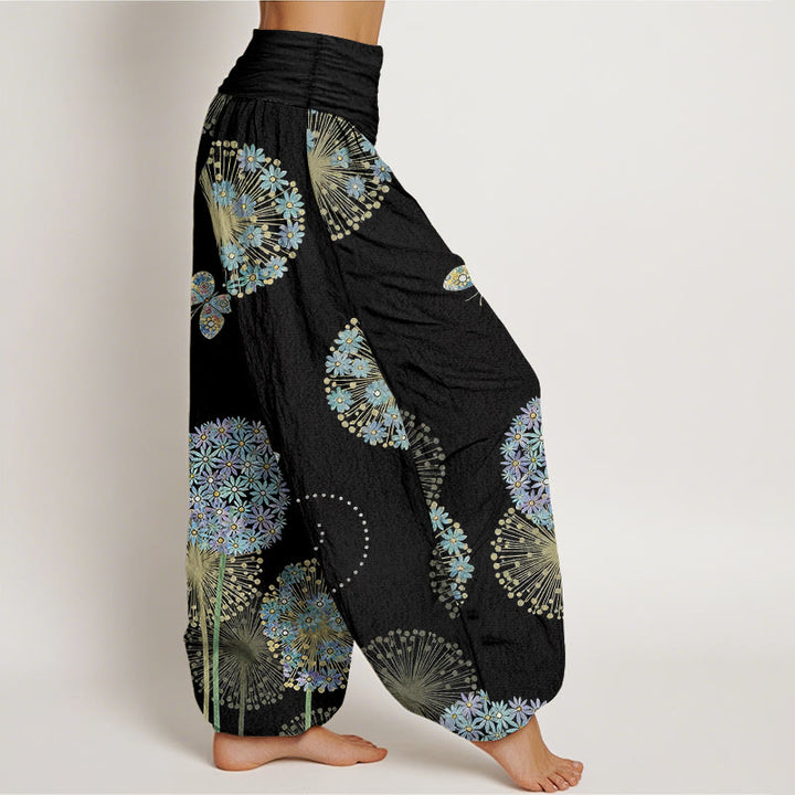 Buddha Stones Pantaloni harem da donna in cotone con elastico in vita e motivo a farfalla e tarassaco da sogno - image 2