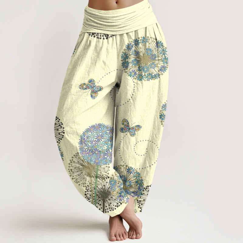Buddha Stones Pantaloni harem da donna in cotone con elastico in vita e motivo a farfalla e tarassaco da sogno - LemonChiffon - US16, UK/AU20, EU48 (3XL) - image 5