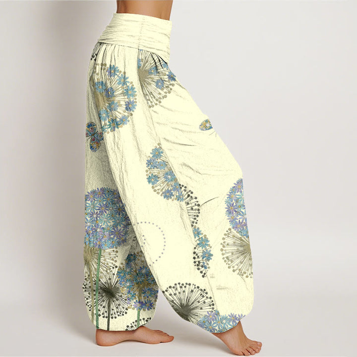 Buddha Stones Pantaloni harem da donna in cotone con elastico in vita e motivo a farfalla e tarassaco da sogno - image 7