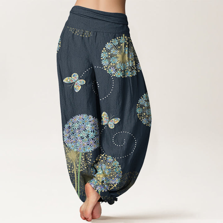 Buddha Stones Pantaloni harem da donna in cotone con elastico in vita e motivo a farfalla e tarassaco da sogno - image 9