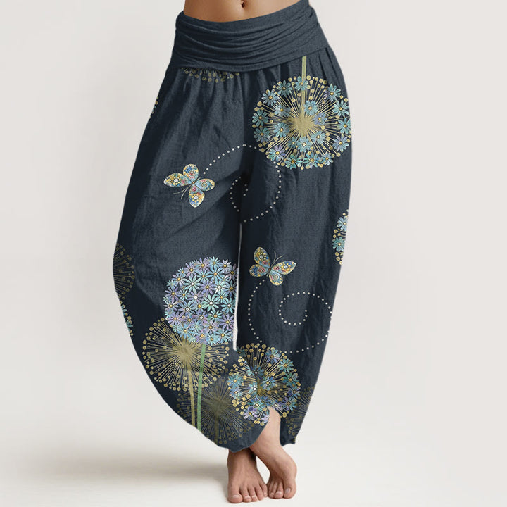 Buddha Stones Pantaloni harem da donna in cotone con elastico in vita e motivo a farfalla e tarassaco da sogno - Grigio ardesia scuro - US16, UK/AU20, EU48 (3XL) - image 8