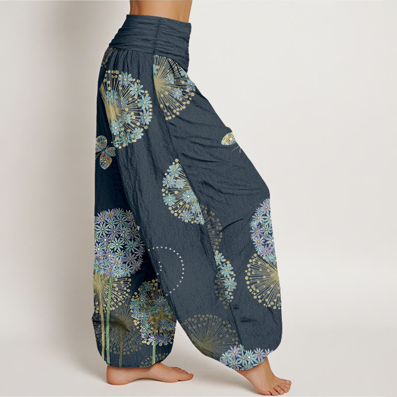 Buddha Stones Pantaloni harem da donna in cotone con elastico in vita e motivo a farfalla e tarassaco da sogno - image 10