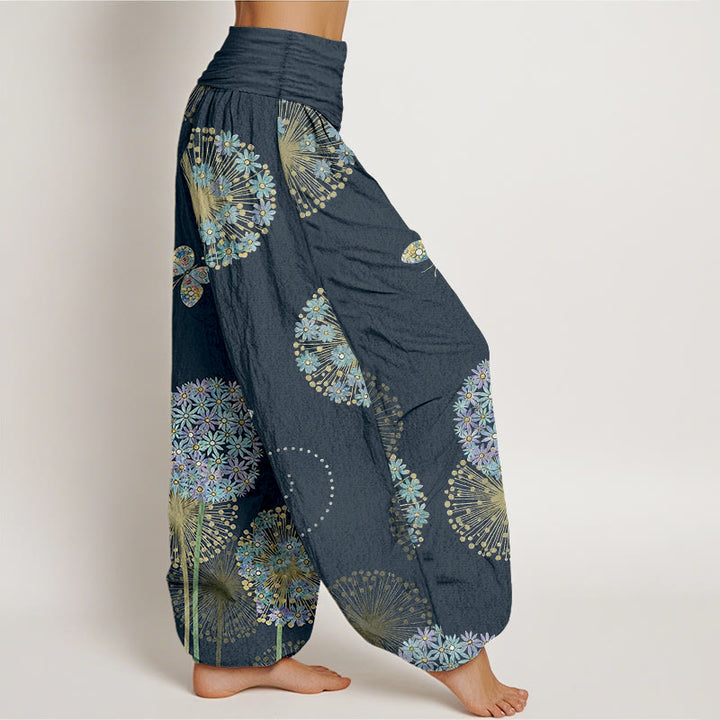 Buddha Stones Pantaloni harem da donna in cotone con elastico in vita e motivo a farfalla e tarassaco da sogno - image 10