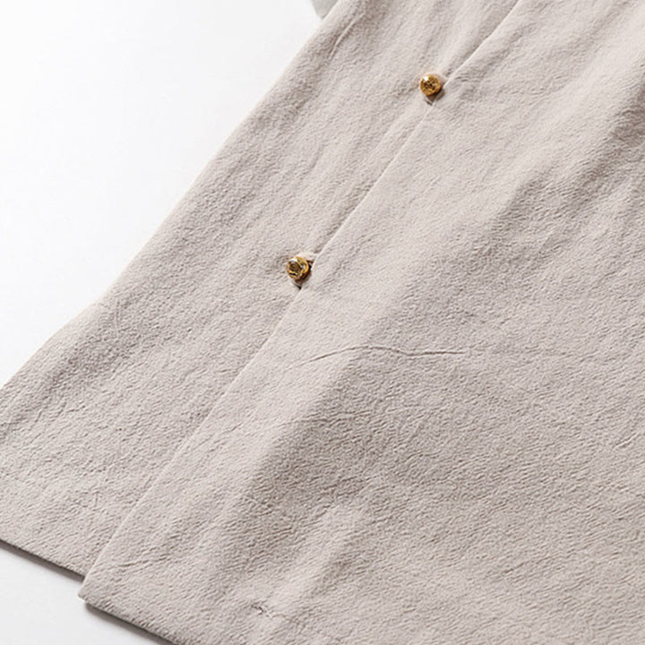 Buddha Stones Camicia da uomo in cotone con colletto alla coreana, maniche corte, bottoni a rana, 2 in 1, a righe, estiva - image 13