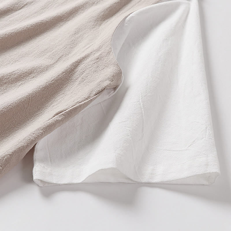 Buddha Stones Camicia da uomo in cotone con colletto alla coreana, maniche corte, bottoni a rana, 2 in 1, a righe, estiva - image 10