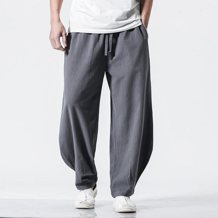 Buddha Stones Pantaloni da uomo in cotone con coulisse elastica in vita, alla caviglia, con tasche - Grigio - US/UK/AU46, EU56 (5XL) - image 0