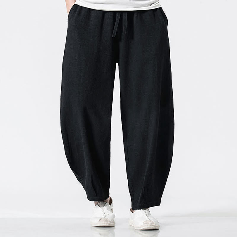 Buddha Stones Pantaloni da uomo in cotone con coulisse elastica in vita, alla caviglia, con tasche - Nero - US/UK/AU46, EU56 (5XL) - image 12