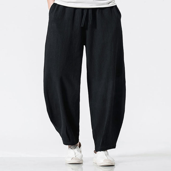 Buddha Stones Pantaloni da uomo in cotone con coulisse elastica in vita, alla caviglia, con tasche - Nero - US/UK/AU46, EU56 (5XL) - image 12