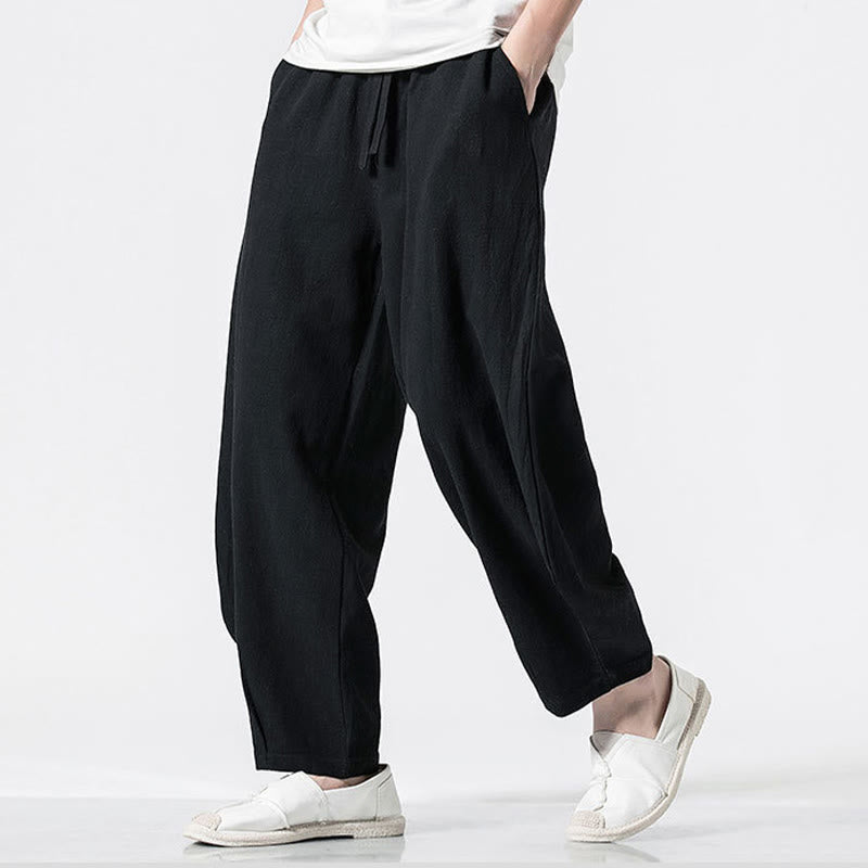 Buddha Stones Pantaloni da uomo in cotone con coulisse elastica in vita, alla caviglia, con tasche - image 15