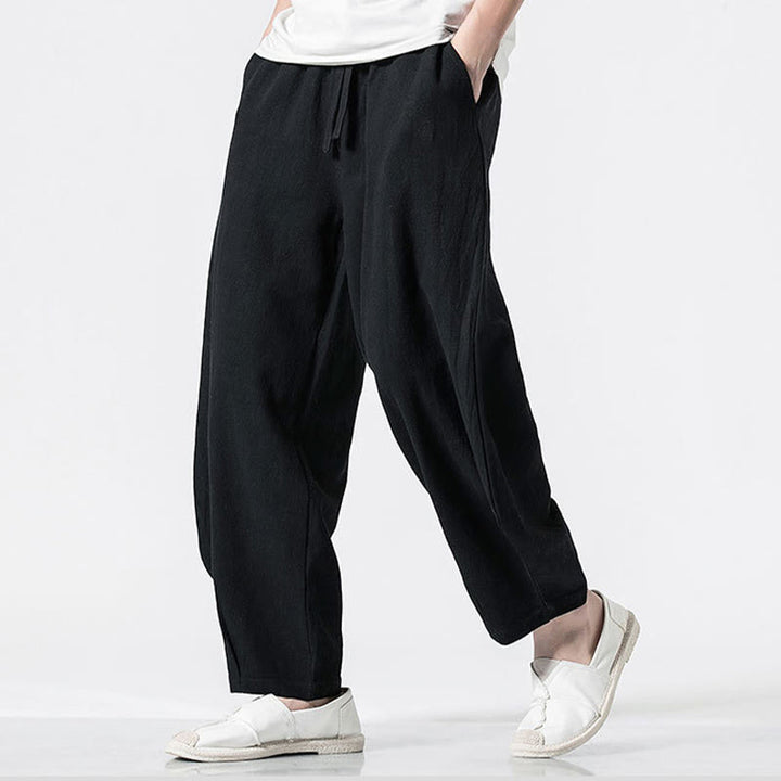 Buddha Stones Pantaloni da uomo in cotone con coulisse elastica in vita, alla caviglia, con tasche - image 15