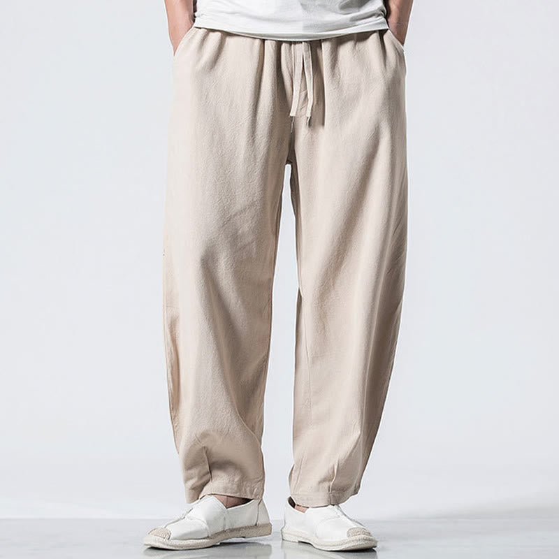 Buddha Stones Pantaloni da uomo in cotone con coulisse elastica in vita, alla caviglia, con tasche - Bianco antico - US/UK/AU46, EU56 (5XL) - image 18