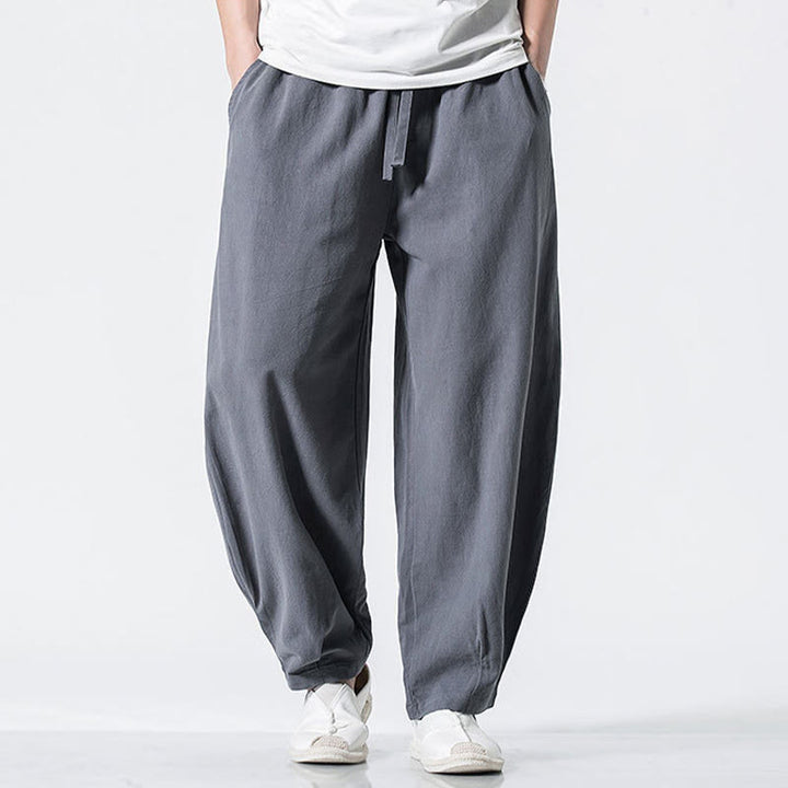 Buddha Stones Pantaloni da uomo in cotone con coulisse elastica in vita, alla caviglia, con tasche - image 1