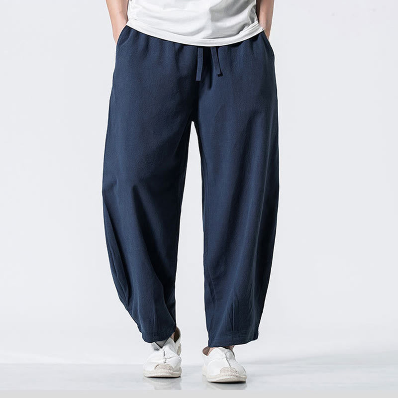 Buddha Stones Pantaloni da uomo in cotone con coulisse elastica in vita, alla caviglia, con tasche - Blu scuro - US/UK/AU46, EU56 (5XL) - image 23