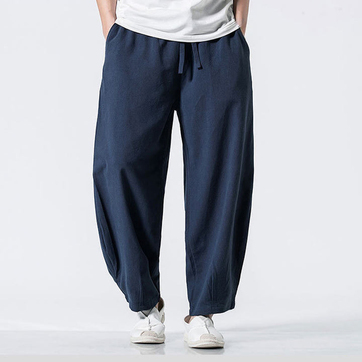 Buddha Stones Pantaloni da uomo in cotone con coulisse elastica in vita, alla caviglia, con tasche - Blu scuro - US/UK/AU46, EU56 (5XL) - image 23