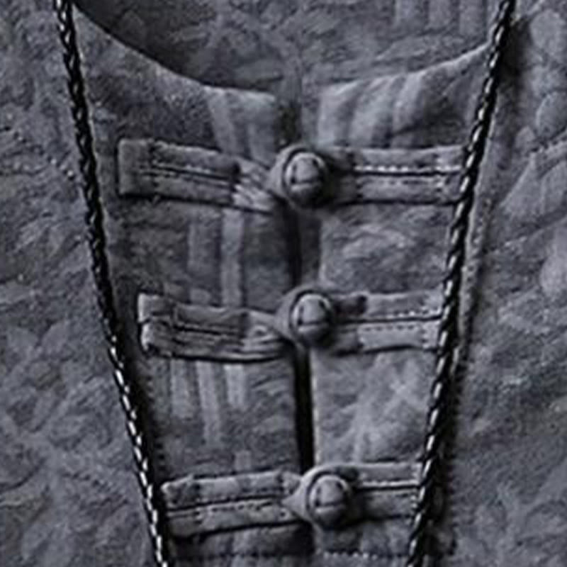 Buddha Stones Camicia da uomo in cotone a mezza manica con bottoni a rana e motivo floreale estivo - image 7