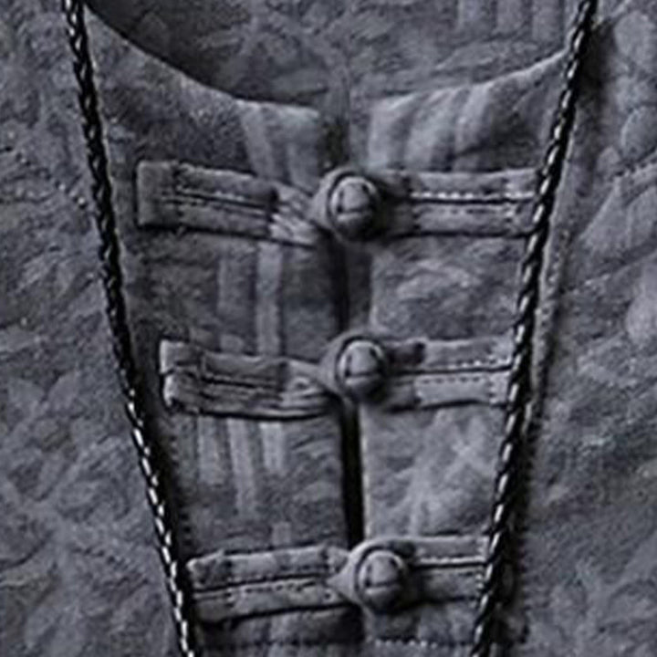 Buddha Stones Camicia da uomo in cotone a mezza manica con bottoni a rana e motivo floreale estivo - image 7