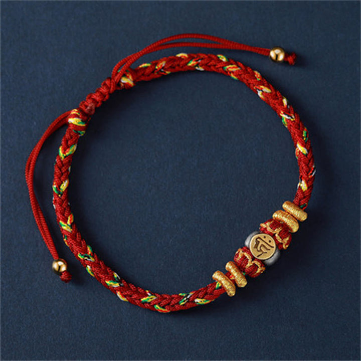 Braccialetto in corda intrecciata in argento con pietre Buddha Stones, zodiaco cinese, Buddha natale - Cane/Maiale (misura braccialetto 18-28 cm) - image 19