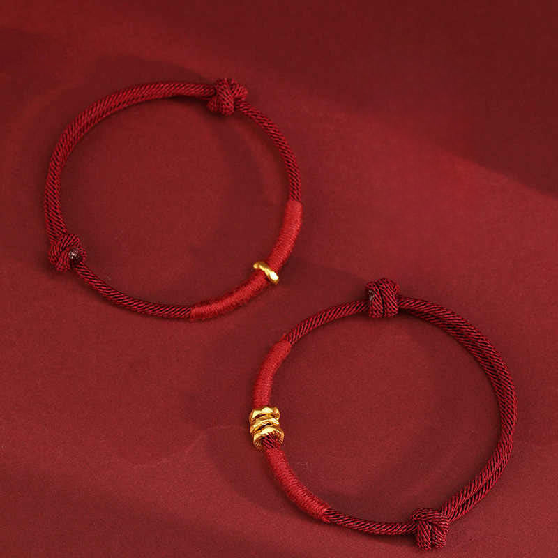 Buddha Stones Braccialetto alla cavigliera in corda rossa intrecciata a mano con design ad anello in oro 999 - image 15