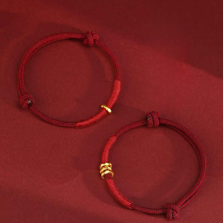 Buddha Stones Braccialetto alla cavigliera in corda rossa intrecciata a mano con design ad anello in oro 999 - image 15