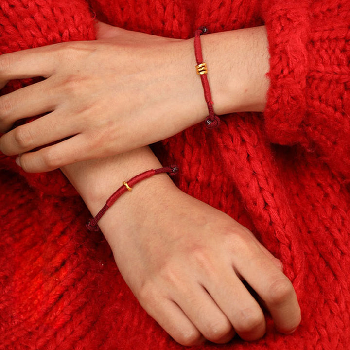 Buddha Stones Braccialetto alla cavigliera in corda rossa intrecciata a mano con design ad anello in oro 999 - image 18