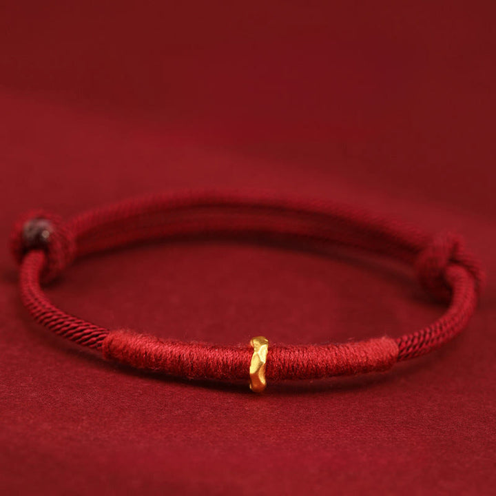 Buddha Stones Braccialetto alla cavigliera in corda rossa intrecciata a mano con design ad anello in oro 999 - Cavigliera con una perlina - Cavigliera (circonferenza della cavigliera 19-23 cm) - image 10
