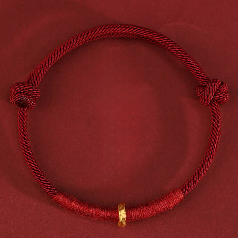 Buddha Stones Braccialetto alla cavigliera in corda rossa intrecciata a mano con design ad anello in oro 999 - image 11