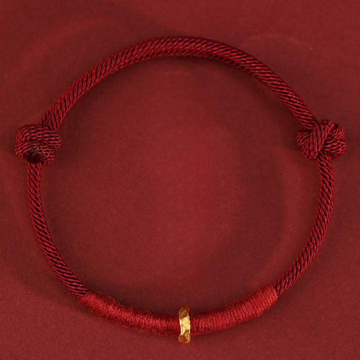 Buddha Stones Braccialetto alla cavigliera in corda rossa intrecciata a mano con design ad anello in oro 999 - image 11