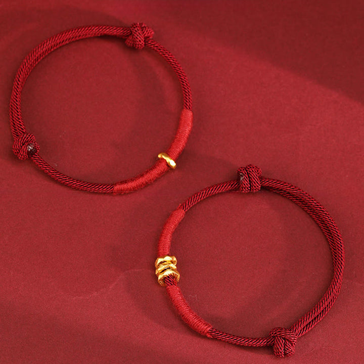 Buddha Stones Braccialetto alla cavigliera in corda rossa intrecciata a mano con design ad anello in oro 999 - image 16